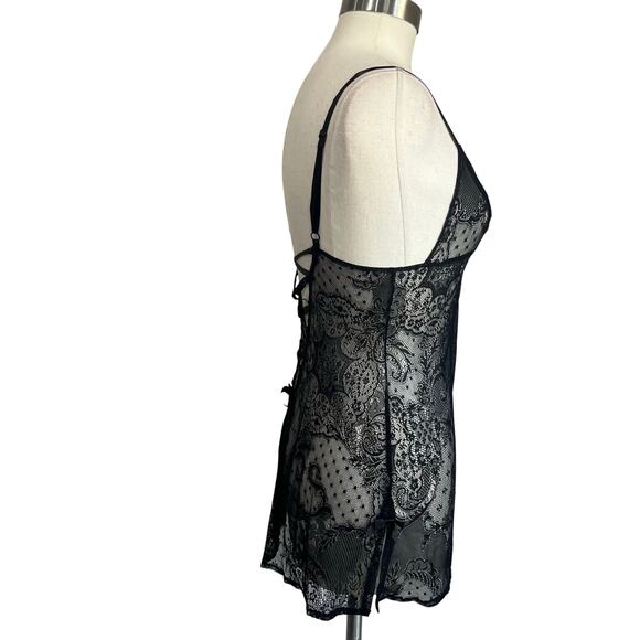 Victoria’s Secret Black Lace Babydoll Slip Top Sz S Y2K Coquette Lingerie - Picture 3 of 11